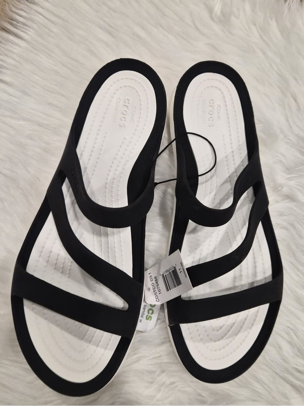 CROCS Women's Black & White Multi-Strap Slide Sandals